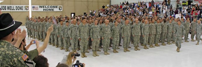Returning soldiers being welcomed home